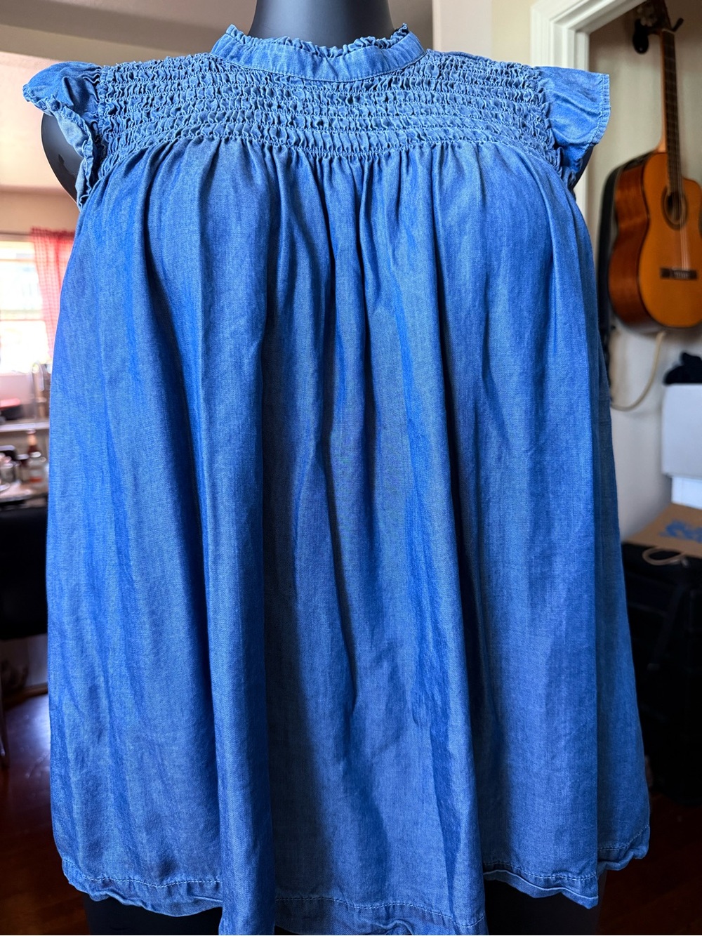 crown & ivy Blue A-Line Smocked-Yoke Skirt